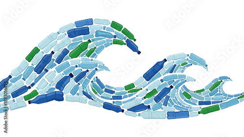 Ocean waves made of plastic bottles illustrating marine pollution and the urgent environmental crisis.
