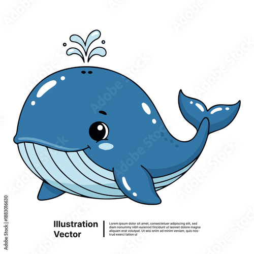 A cartoon whale spouts water while swimming underwater, an illustration from a child's viewpoint.
