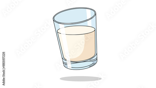 Clean illustration of a refreshing glass filled with a pale, creamy drink, depicted floating with a gentle shadow on a pristine white backdrop