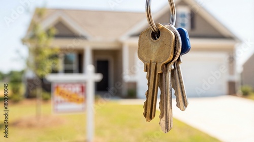 House Keys Hanging With Blurred Residential Home Background