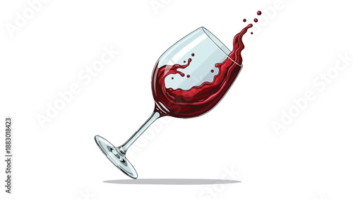 Vibrant Red Wine Splashing from Tilted Glass Dynamic Beverage Art Illustration