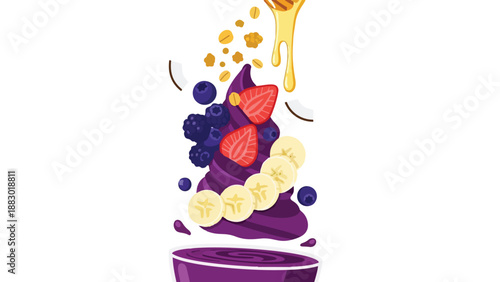 Healthy açaí bowl illustration featuring fresh fruits and granola, a perfect depiction of nutritious and refreshing superfood goodness for a