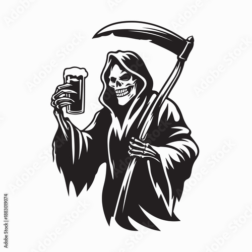 Grim Reaper hold Beer illustration vector on white background
