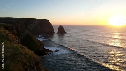 Coastal Cliffs and Ocean at Sunset.
