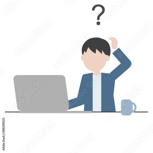 作業内容を確認しているデスクワーク中の男性のイラスト