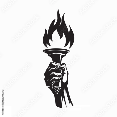 Human hand holding a torch design logo vector on white background