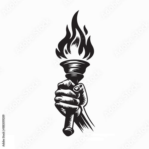 Human hand holding a torch design logo vector on white background