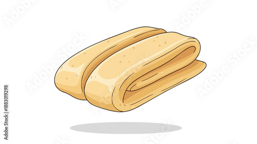 A clean digital illustration featuring two golden-hued, neatly folded pieces of fresh pastry dough or plain unleavened flatbread on a stark white