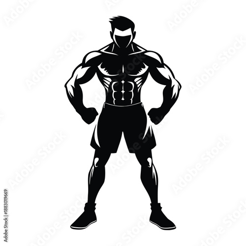 Black Silhouette Athlete Boxer,Boxing silhouette art fighter in stance gloves hanging Athlete shadow fitness fight vector art