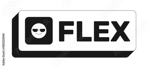 Flex rectangle UI web button. Swagger confidence. Cool attitude. Show off expression. Stylish mood. Ego boost. Black and white clickable bold element. CTA for social media, streaming. Rubik font used