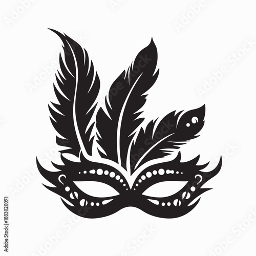 Carnival Mask Three Feathers Image Vector Isolated on White Background