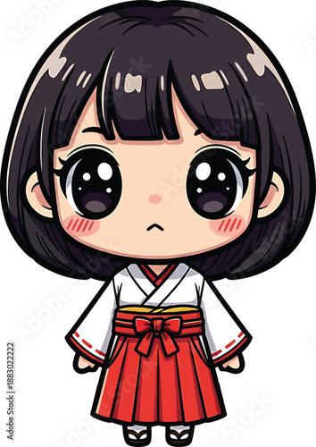 Cute Anime Miko Girl, Japanese Shrine Maiden, Traditional Kimono, Kawaii Character Art