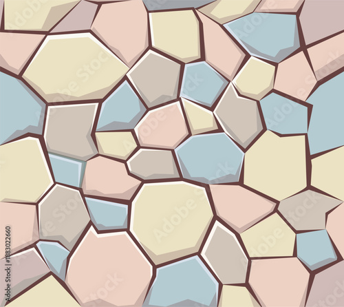 Stone wall. Seamless pattern: stone wall, wild stone. Cartoon-style pattern.