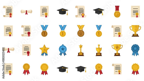 Collection of Graduation Icons and Awards Symbols.