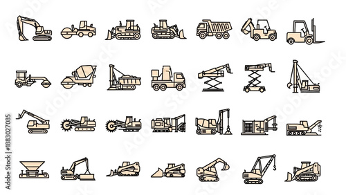 Collection of Heavy Machinery Icons Outlined.