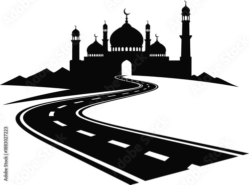 Islamic City Skyline Silhouette in Desert Landscape