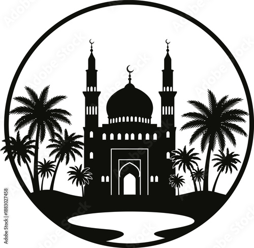 Minimal Islamic City Skyline in Desert Landscape