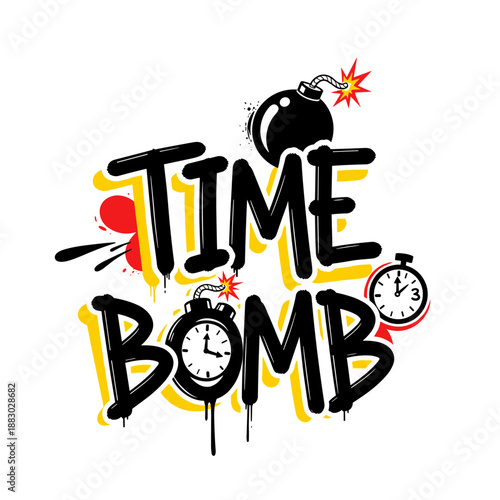 Time Bomb Graffiti Style Illustration with Clocks and Explosive Device.