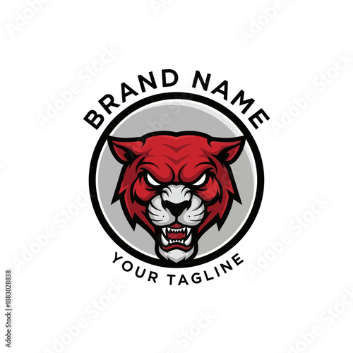 Red Panther Head Logo Design Template.