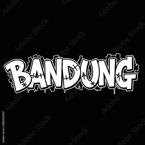 Bandung Graffiti Style Text Art with Stitched Details.