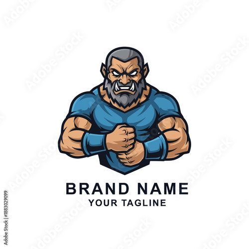 Strong Cartoon Character with Beard and Muscles.