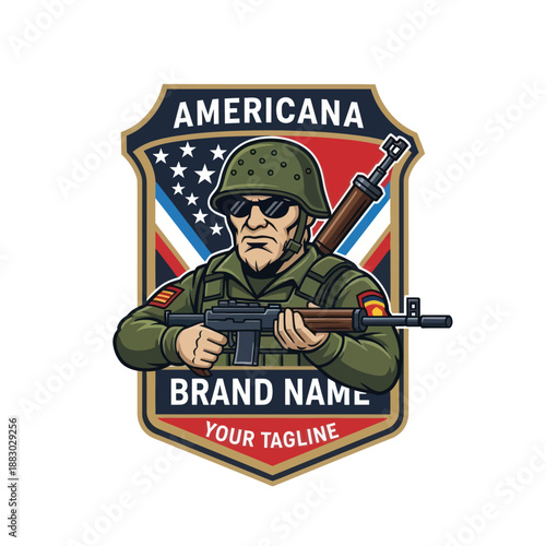 Soldier Logo Design with American Flag.