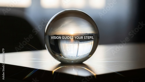 Glass Sphere Reflecting Sunrise With Vision Guides Your Steps