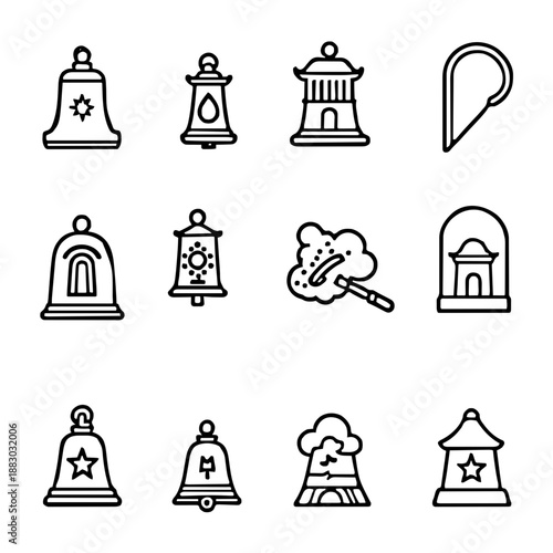 Vintage Bell Outline Icon Set with Various Designs
