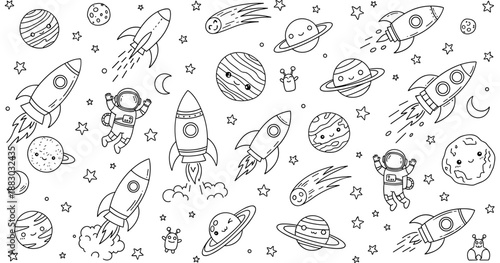 Whimsical Space Adventure A Delightful Collection of Rockets, Astronauts, Planets, and Stars for Creative Projects