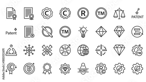 Collection of Intellectual Property Symbols and Icons.