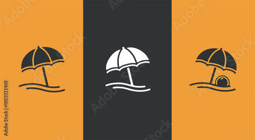 Beach umbrella icon set with different design