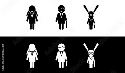 Simple illustration of people in business attire with various accessories