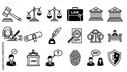 Collection of Legal Icons and Symbols.