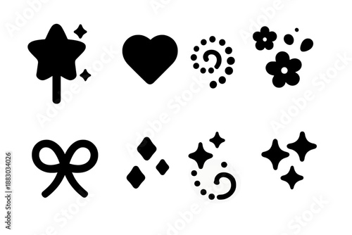 Cute Magic Wand Icons. Cute magic wand set. Filled icon set of Cute magic wand set: chubby star wand, tiny