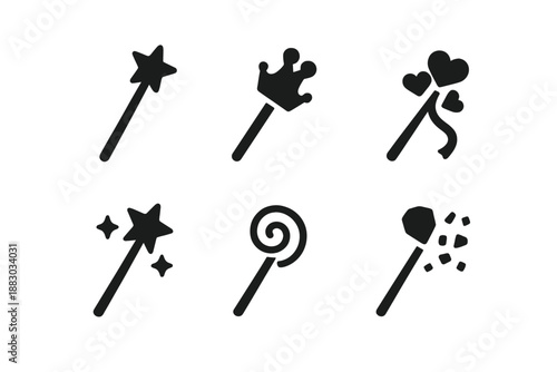 Princess Wand Icons. Princess magic wand icons. Filled icon set of Princess magic wand icons: princess wand,