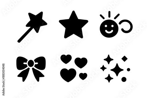 Kids Celebration Icons. Kids celebration wand. Filled icon set of Kids celebration wand: wand icon, star charm