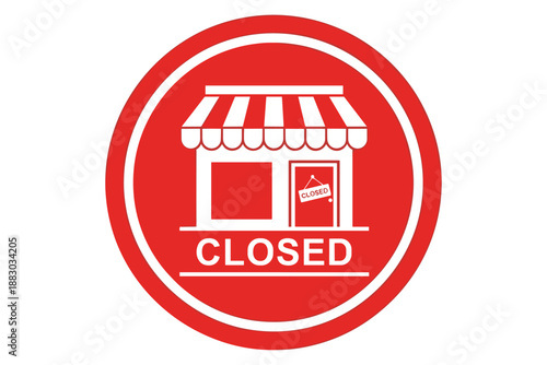 Red circle icon with a store front indicating the business is closed