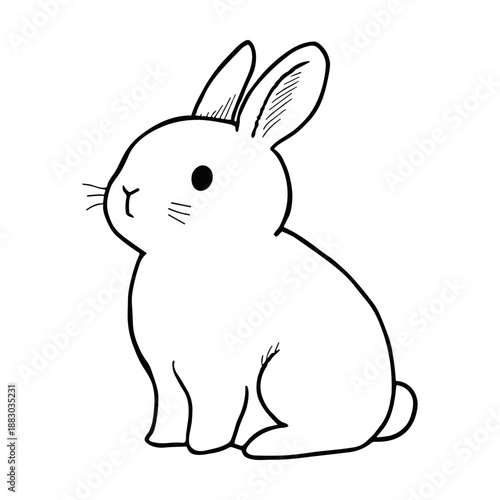 Little cute bunny, vector line art. Black outline hand drawn rabbit isolated om white background