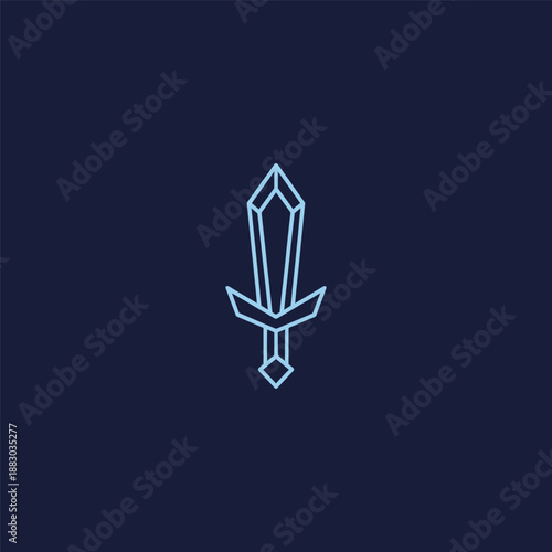 Crystal sword logo in sharp and elegant simple line design.