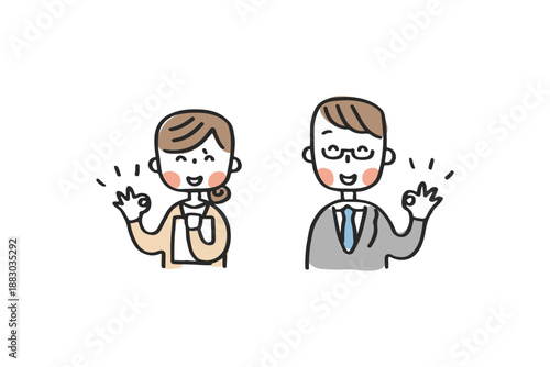 OKサインをする男女の先輩社員