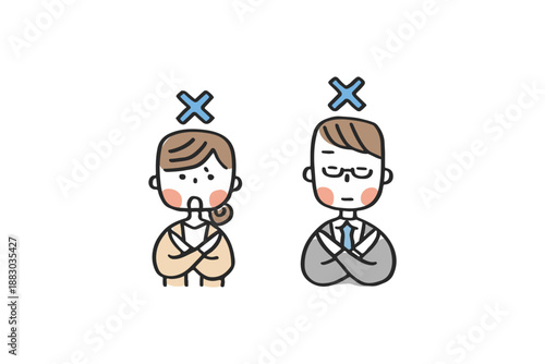 ×サインをする男女の先輩社員