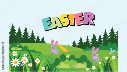 Math Easter Egg Counting Game Presentation in Pastel Animated Style, vector, cartoon, illustration, design, card, easter, baby, animal, set, rabbit, birthday, art, spring, flower, holiday, pattern, de