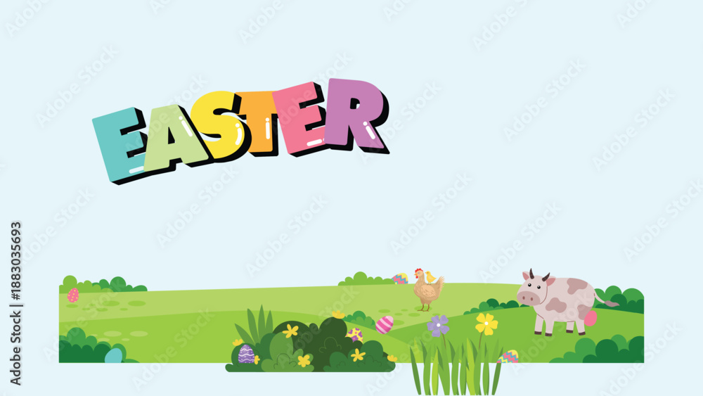 Obraz premium Math Easter Egg Counting Game Presentation in Pastel Animated Style, vector, cartoon, illustration, design, card, easter, baby, animal, set, rabbit, birthday, art, spring, flower, holiday, pattern, de