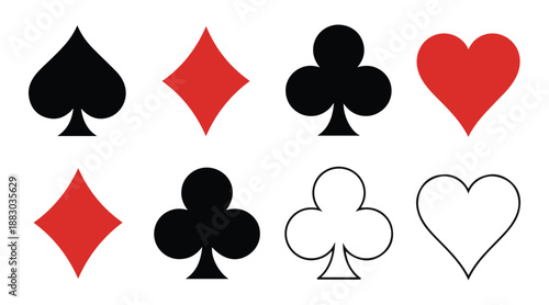 Set of playing card suit symbols showing diamond spade club and heart shapes