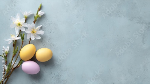 Wallpaper Mural Three eggs are on a table with a blue background Torontodigital.ca