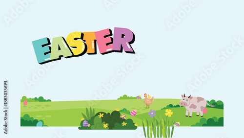 Math Easter Egg Counting Game Presentation in Pastel Animated Style, vector, cartoon, illustration, design, card, easter, baby, animal, set, rabbit, birthday, art, spring, flower, holiday, pattern, de