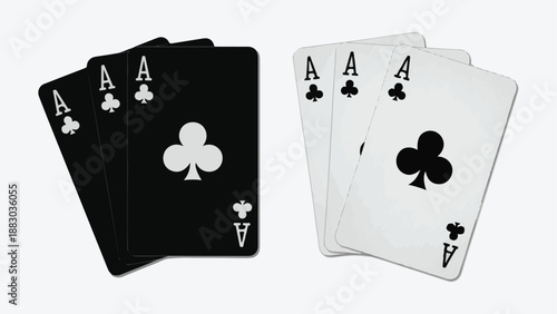 Four aces of spades playing cards in black and white with a white background for casino game illustrations