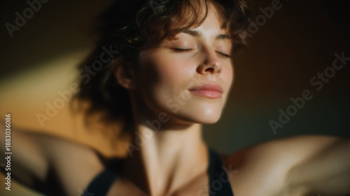 Wallpaper Mural Woman with long brown hair and a black tank top is smiling Torontodigital.ca