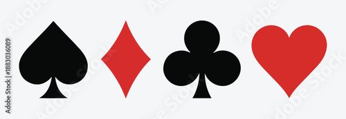 Set of four classic playing card suits including spade diamond flower and heart on white background