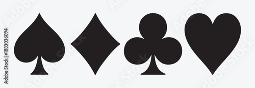 Classic set of four playing card suits including spade diamond flower and heart on white background